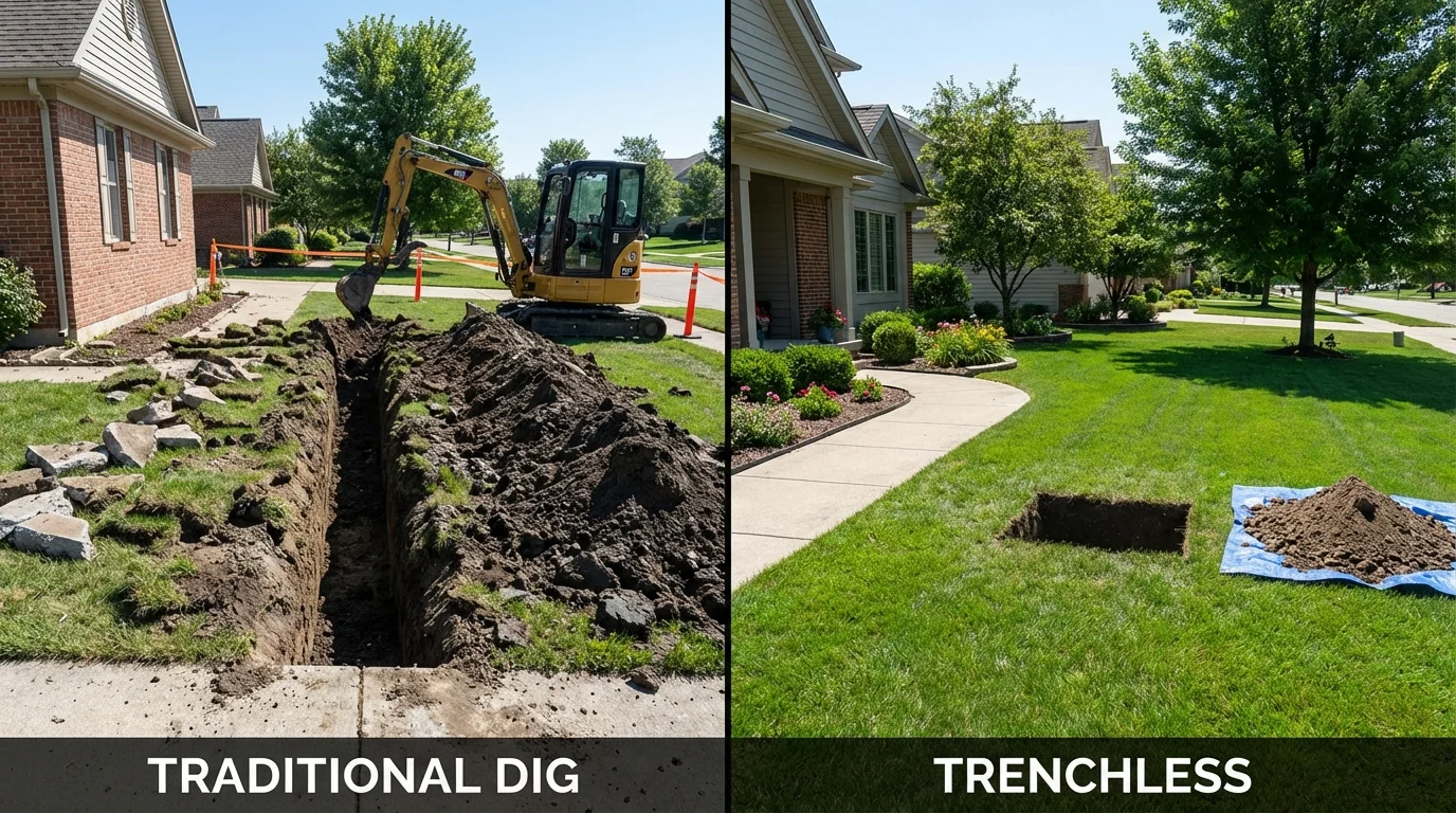 Trenchless sewer repair with minimal yard damage versus traditional excavation in Hamilton, TX
